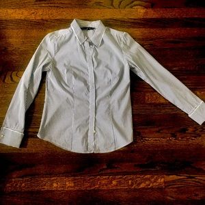 White House Black Market Pinstripe Blouse with French Cuffs.